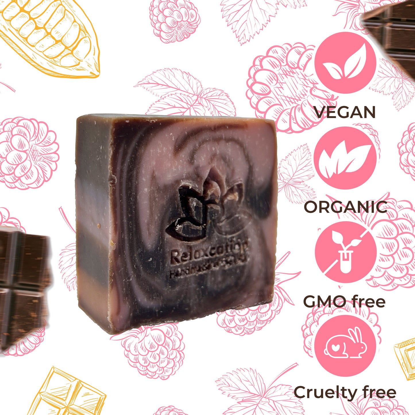 Raspberry Chocolate Natural Soap Bar - Moisturizing and Exfoliating