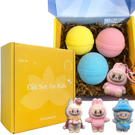 3 Big Bath Bombs for Kids with Labubu Toys Inside