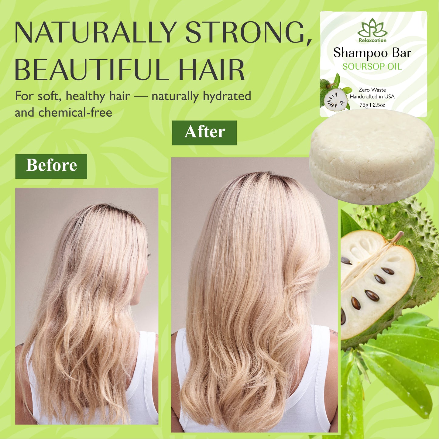 Shampoo Bar Soursop Oil for Dry, Thinning Hair | For Hair Growth, Strengthening, Thickening & Volumizing Solid Shampoo for Women | Shea & Cocoa Butter | Free of Parabens & Sulfates