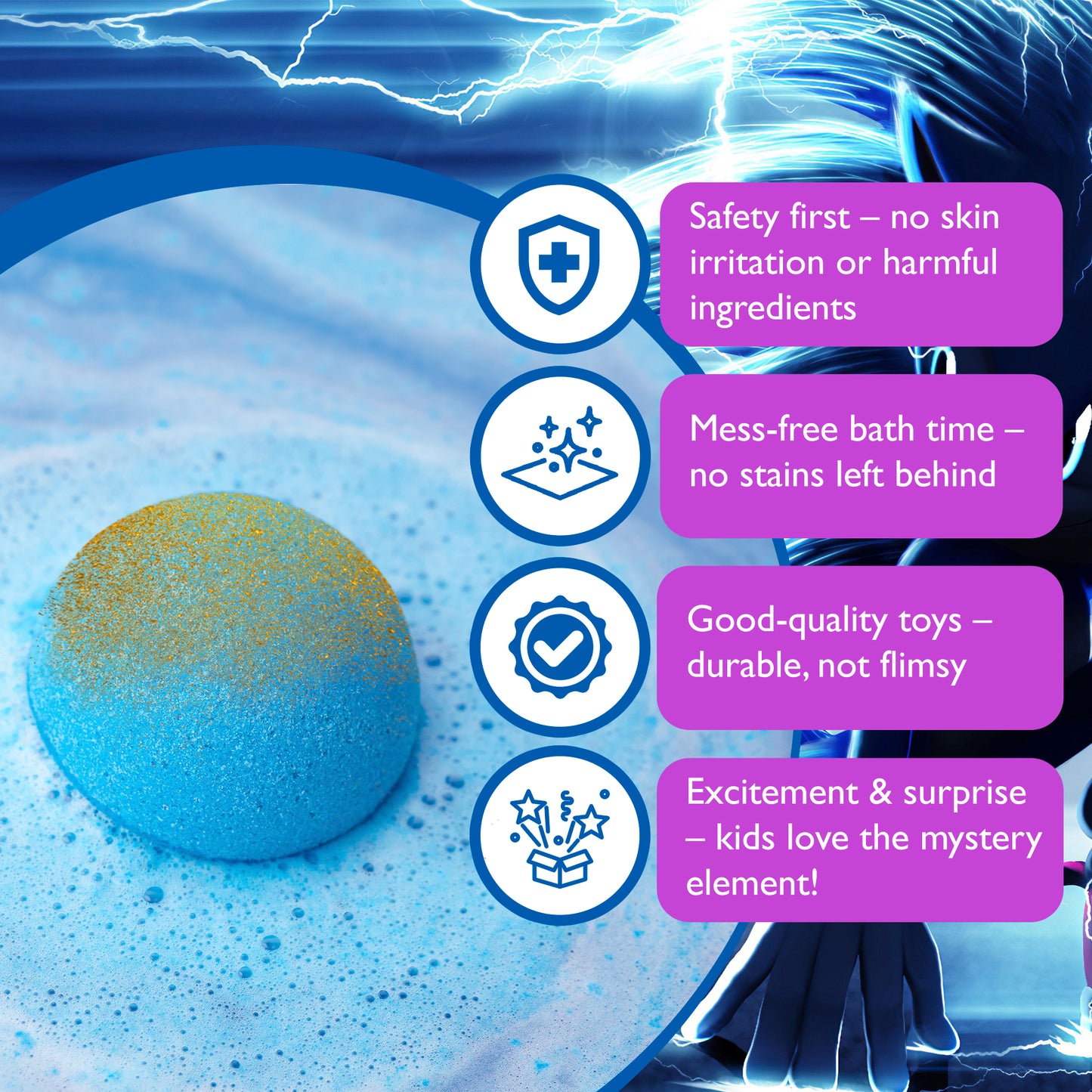 Bath Bombs for Kids with SONIC Toys Inside