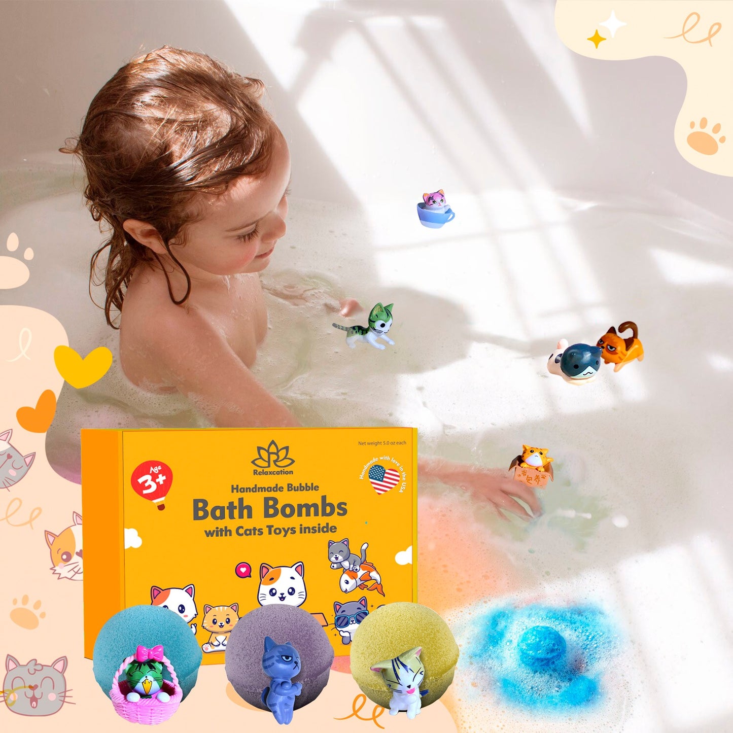 Bath Bombs for Kids with Surprise Cute Cats Toys Inside