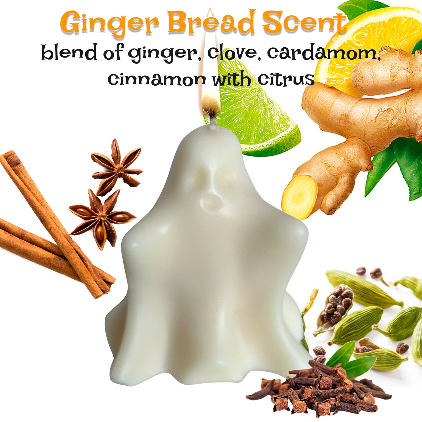 White Ghost Candle with Ginger Bread Scent