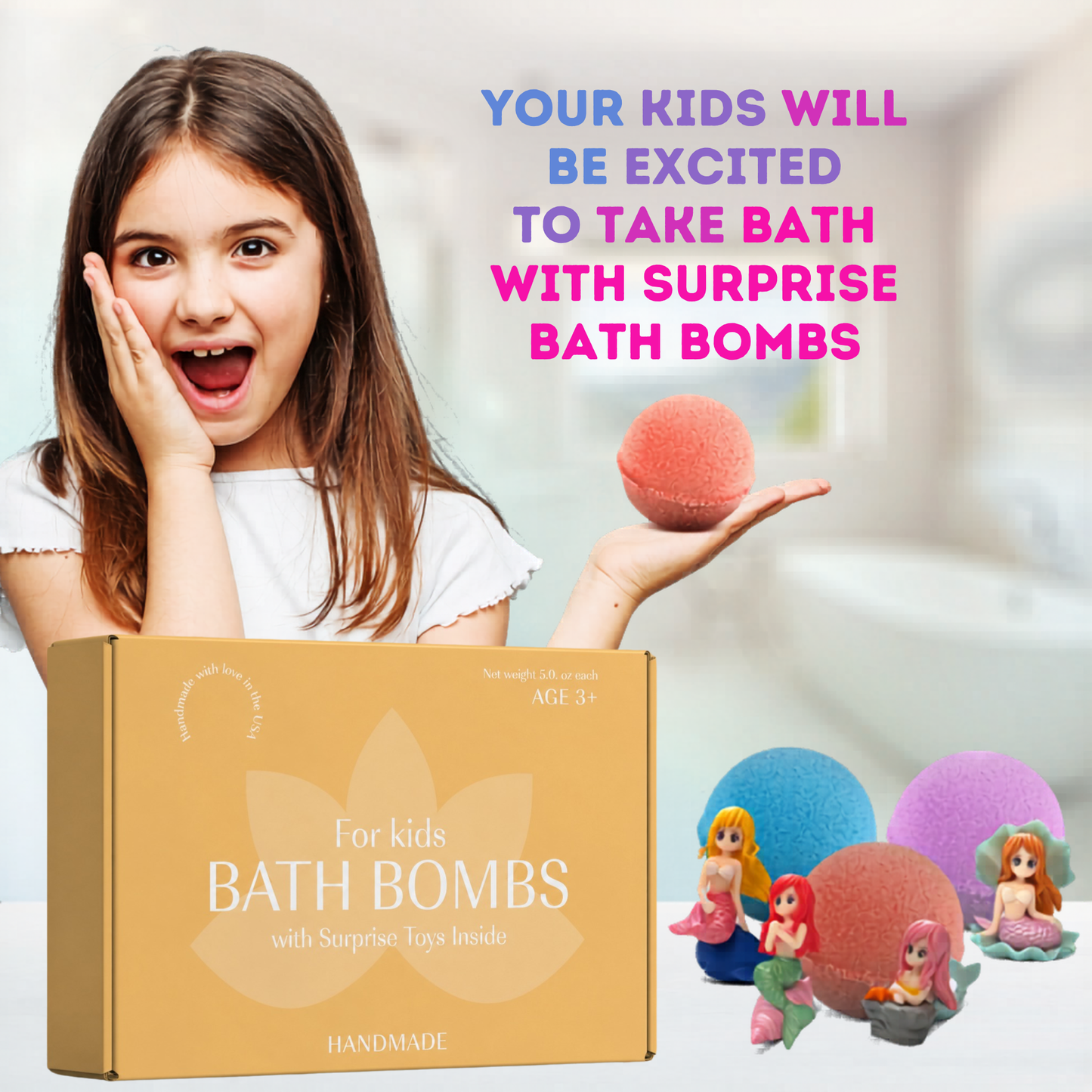 Big Bath Bombs for Kids with Surprise MERMAID Toys Inside