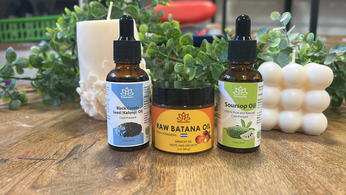 3 Oils Set "Nature Power Pack" - Soursop Oil, Black Seed Oil & Batana Oil