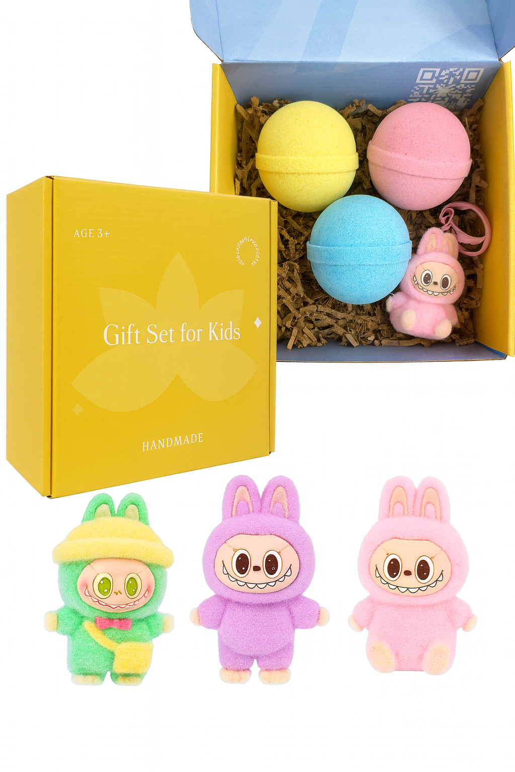 3 Big Bath Bombs for Kids with Labubu Toys Inside