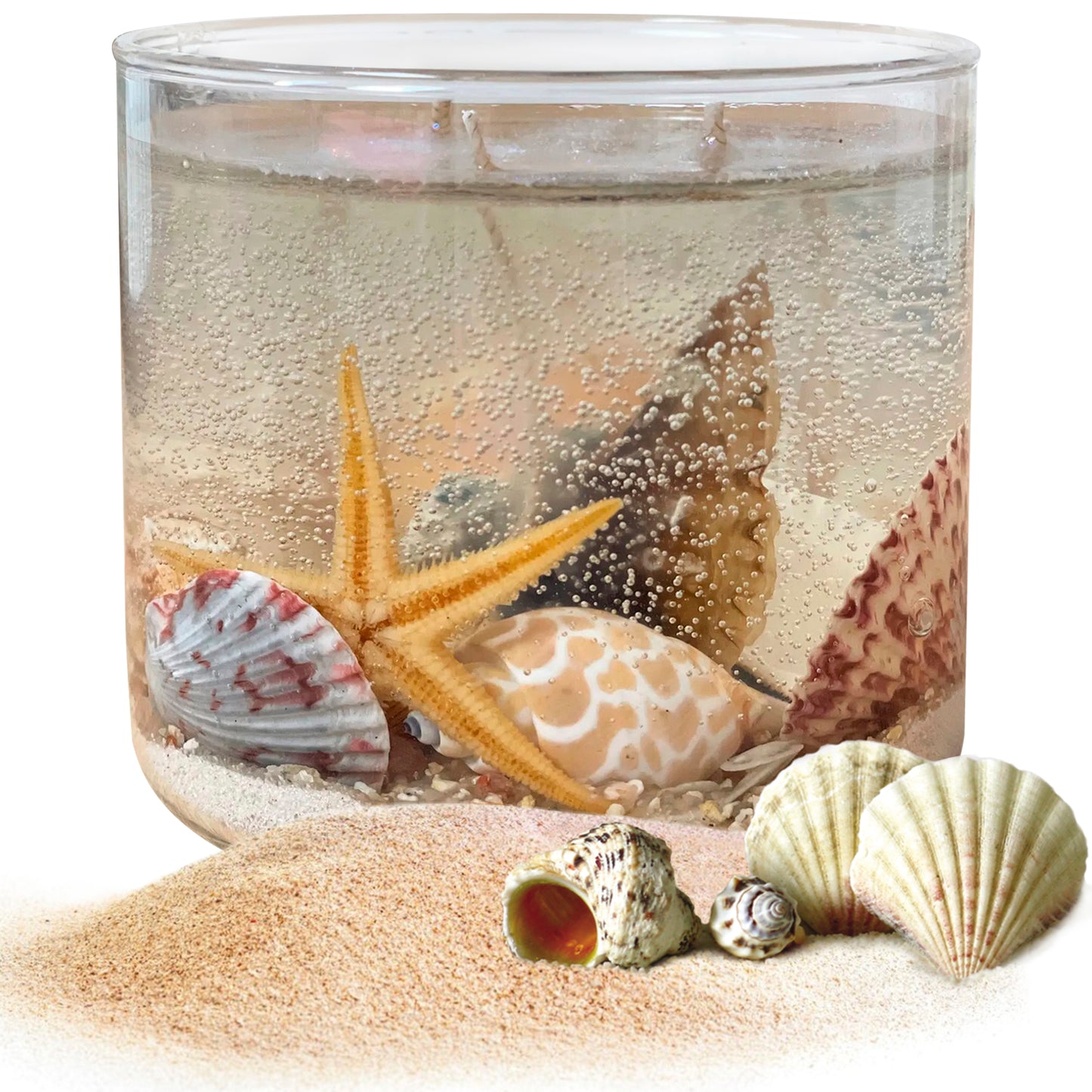 XL Gel Candle with Ocean Rain Aroma & Real Sea Shells and Sand from Florida