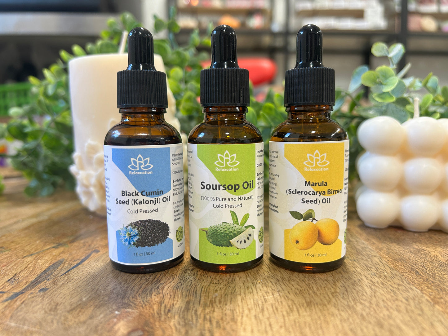 3 Hair Growth Oils Set - Soursop Oil, Black Seed Cumin Oil & Marula Oil 1oz/each