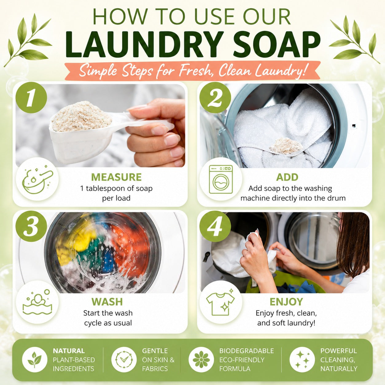 Natural Laundry Soap Detergent For Sensitive Skin - 3 lbs