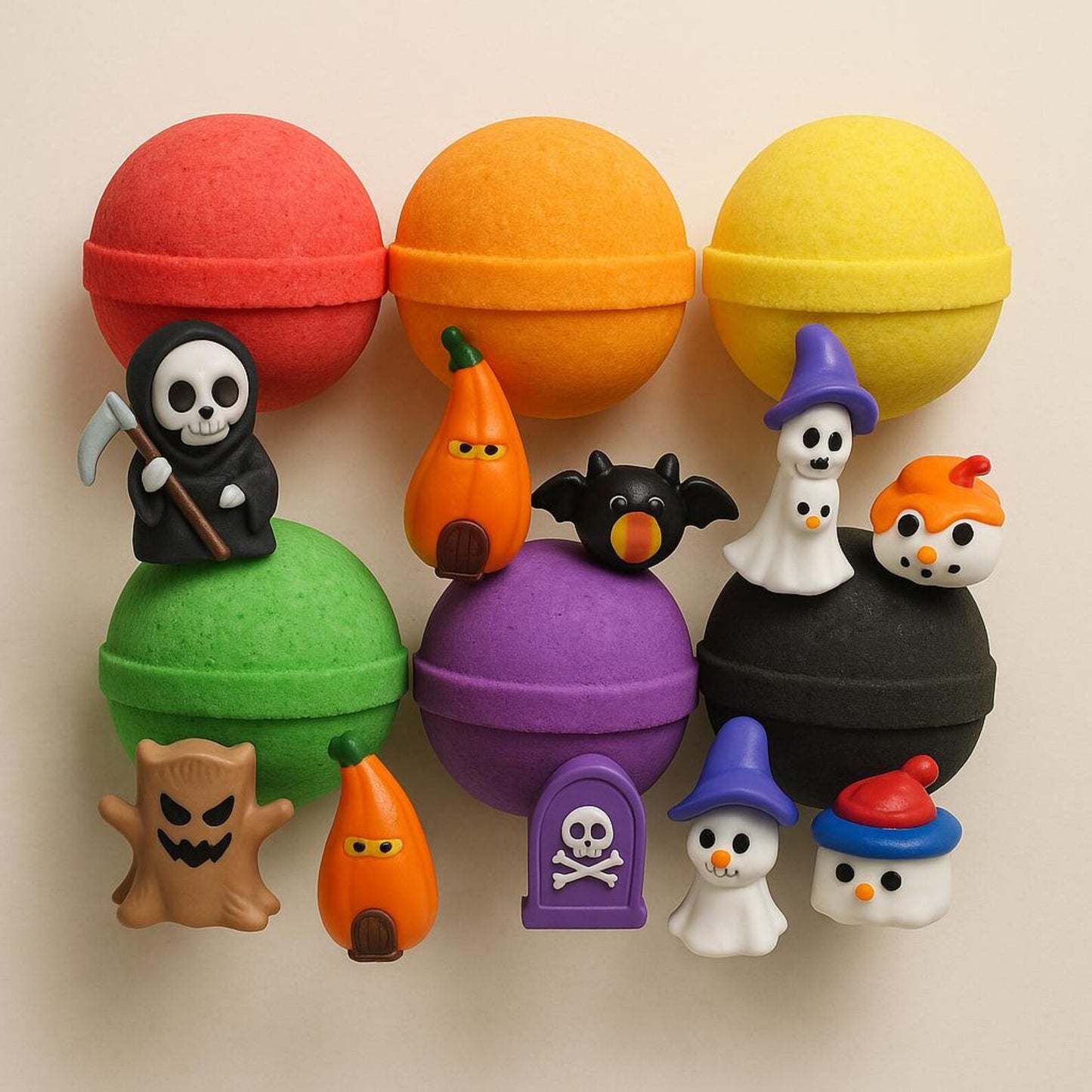 6 Bath Bombs with HalloweenToys Inside for Kids – Natural & Safe Bombs with Essential Oils
