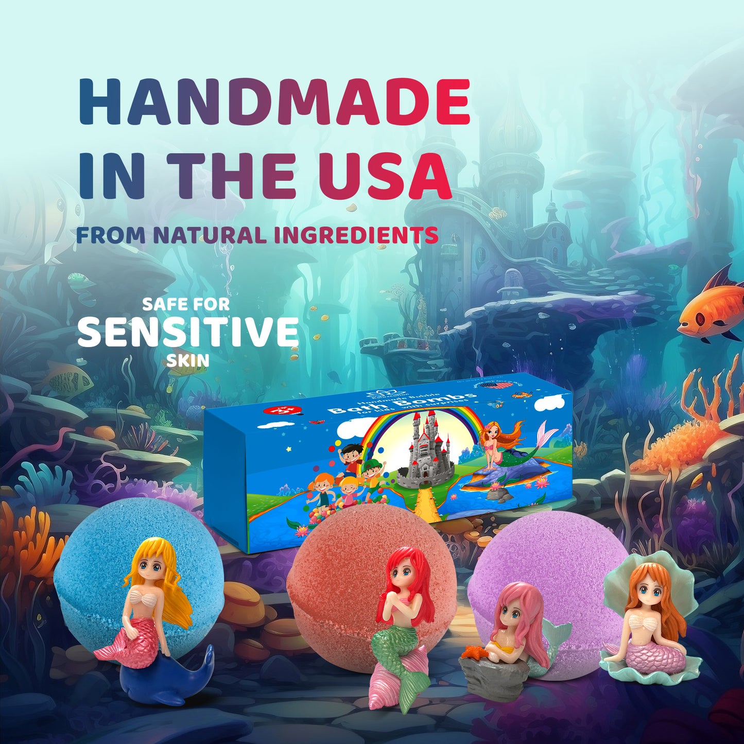 Big Bath Bombs for Kids with Surprise MERMAID Toys Inside