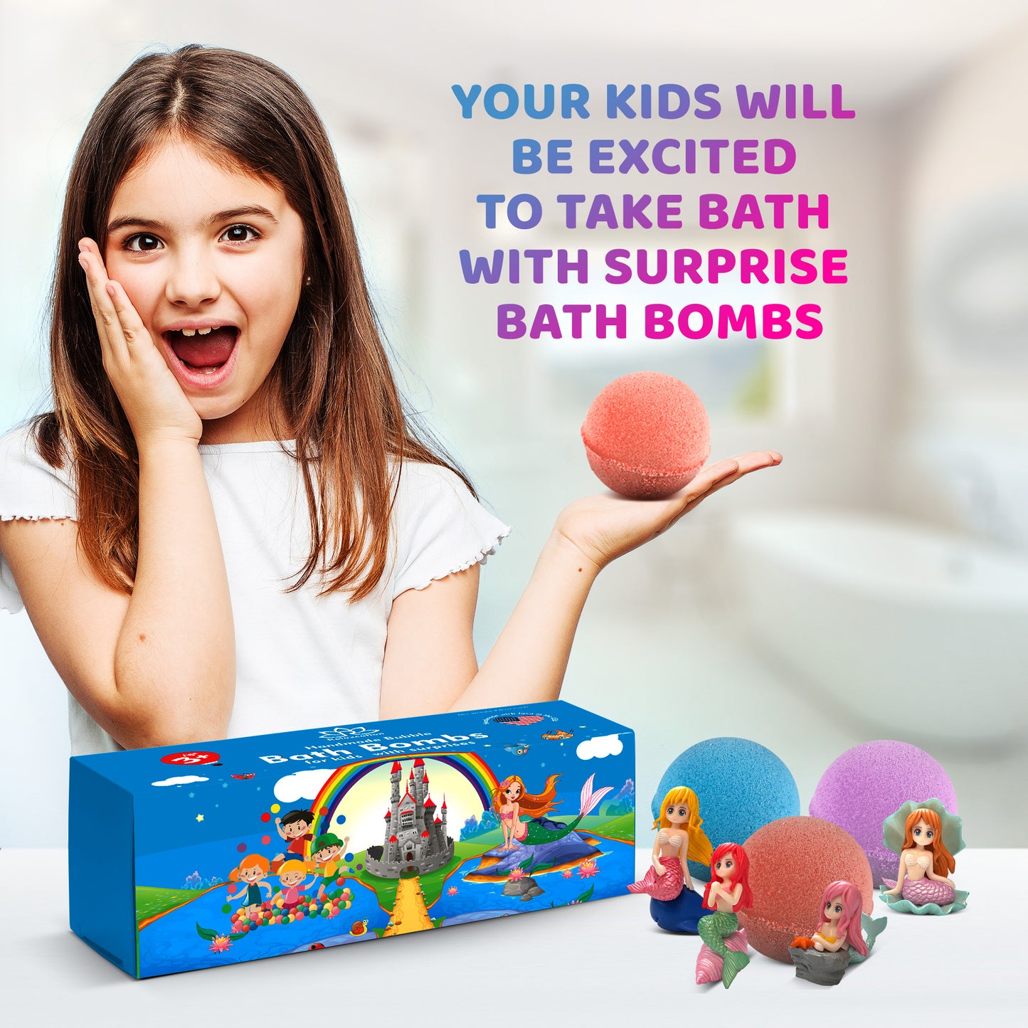 Big Bath Bombs for Kids with Surprise MERMAID Toys Inside