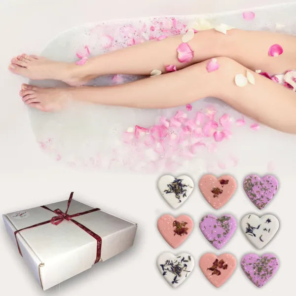 9 Heart-Shaped Bath Bombs Set