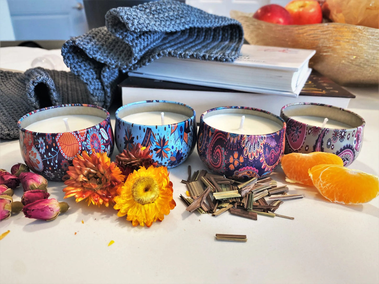 4 Soy Wax Candles in Tin Jars Gift Set (6 oz/each)