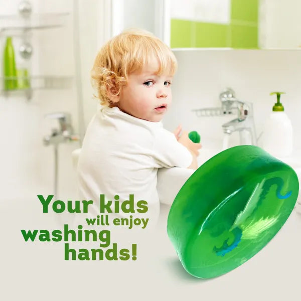Green Apple Soap Bar for Kids With DRAGON Toy Inside