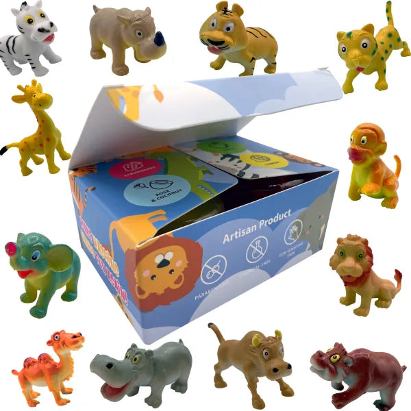 4 Kids Soap Bars with WILD ANIMALS Toys Inside