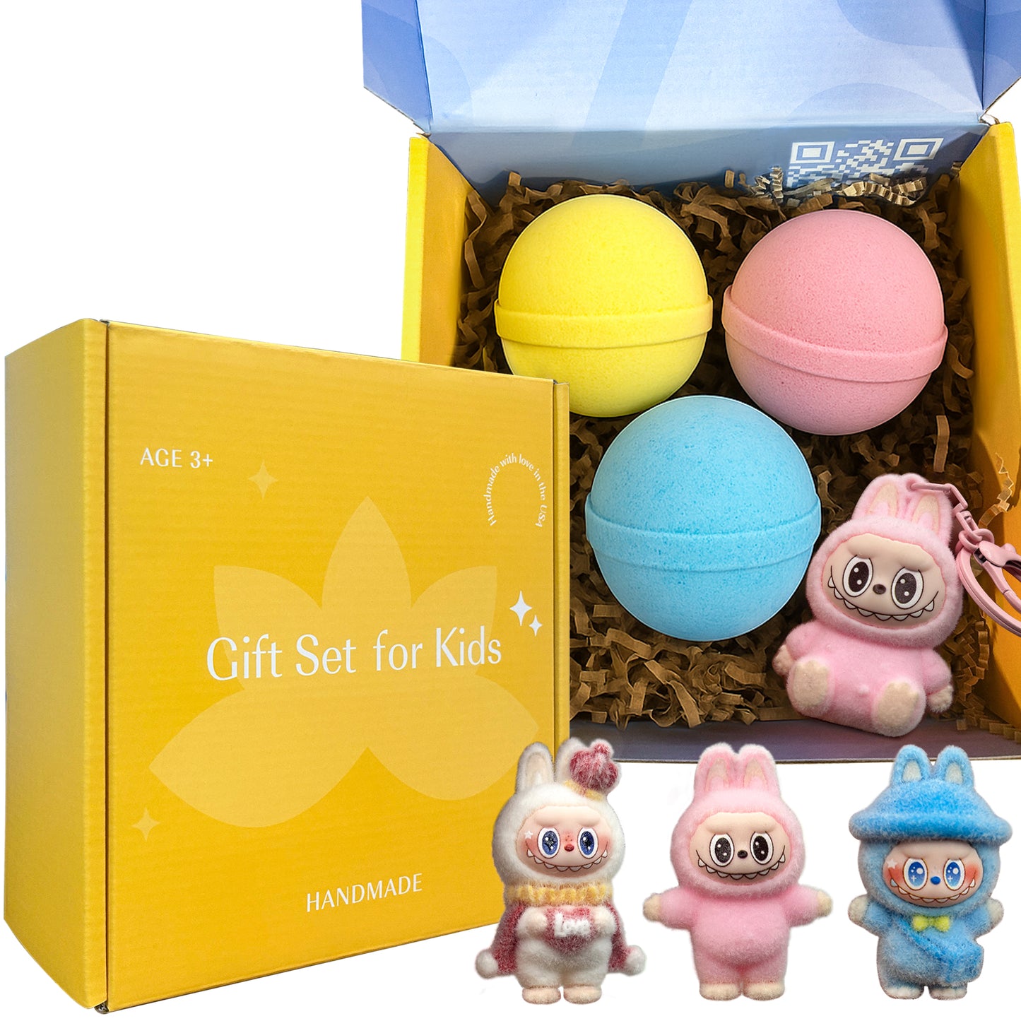 3 Big Bath Bombs for Kids with Labubu Toys Inside