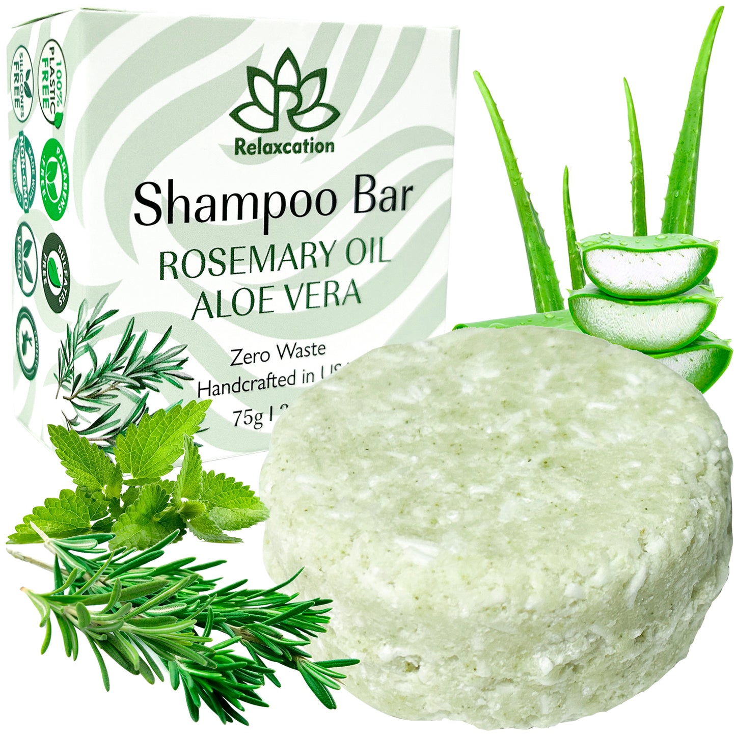 Organic Rosemary Oil and Aloe Vera Solid Shampoo Bar for Hair Growth, Refreshers, and Hydrates