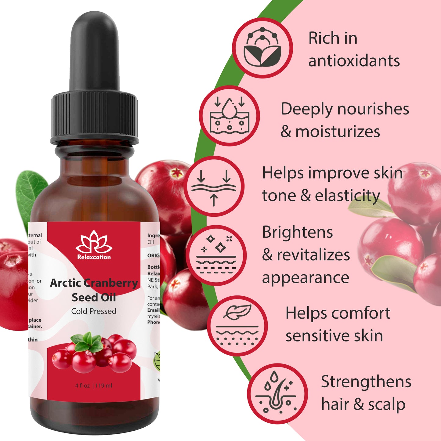 Arctic Cranberry Seed Oil Cold Pressed | Pure Vaccinium Macrocarpon Oil | Natural Facial Oil | Hair And Skin Carrier Oil Choose 0.5–4 oz