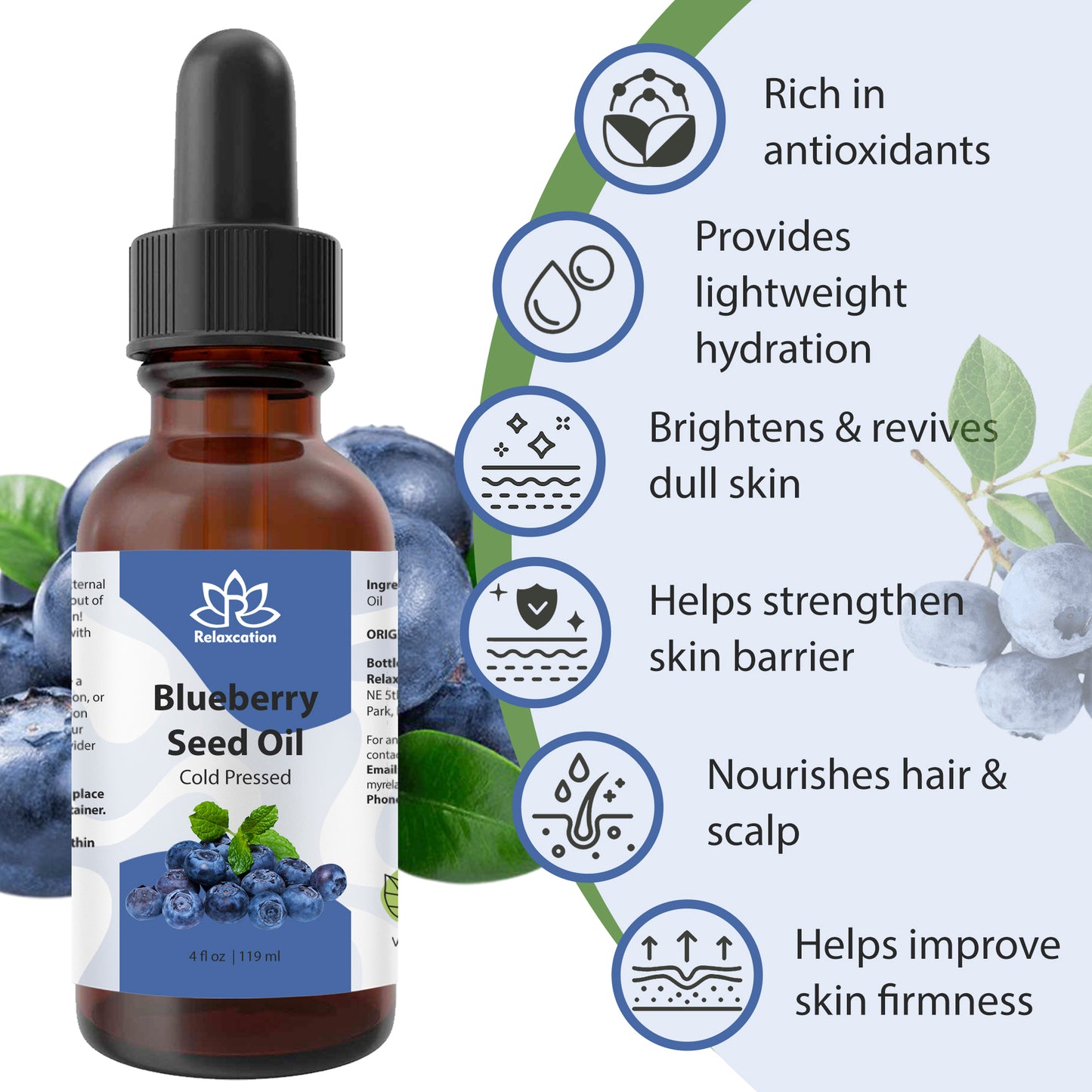Pure Blueberry Seed Oil Cold Pressed – 100% Botanical Plant Oil | Natural Antioxidant Facial Oil