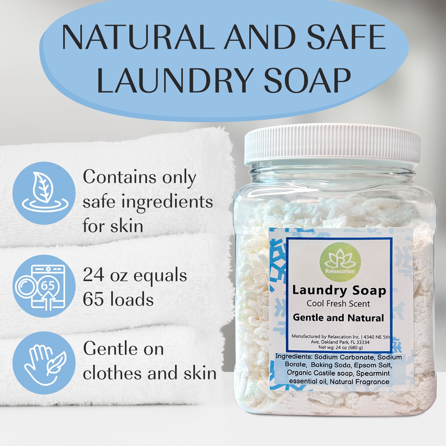 Laundry Soap Detergent "Cool Fresh" Eco-Friendly Effective Cleaning - 24oz