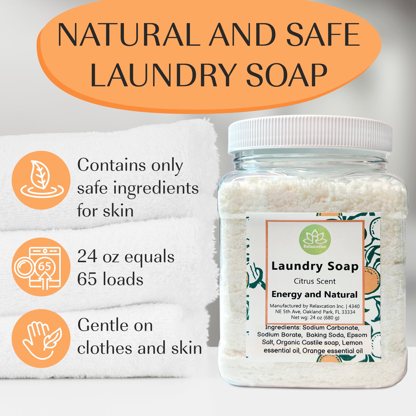 Laundry Soap Gentle and Effective Cleaning Detergent Citrus Scent 24 oz