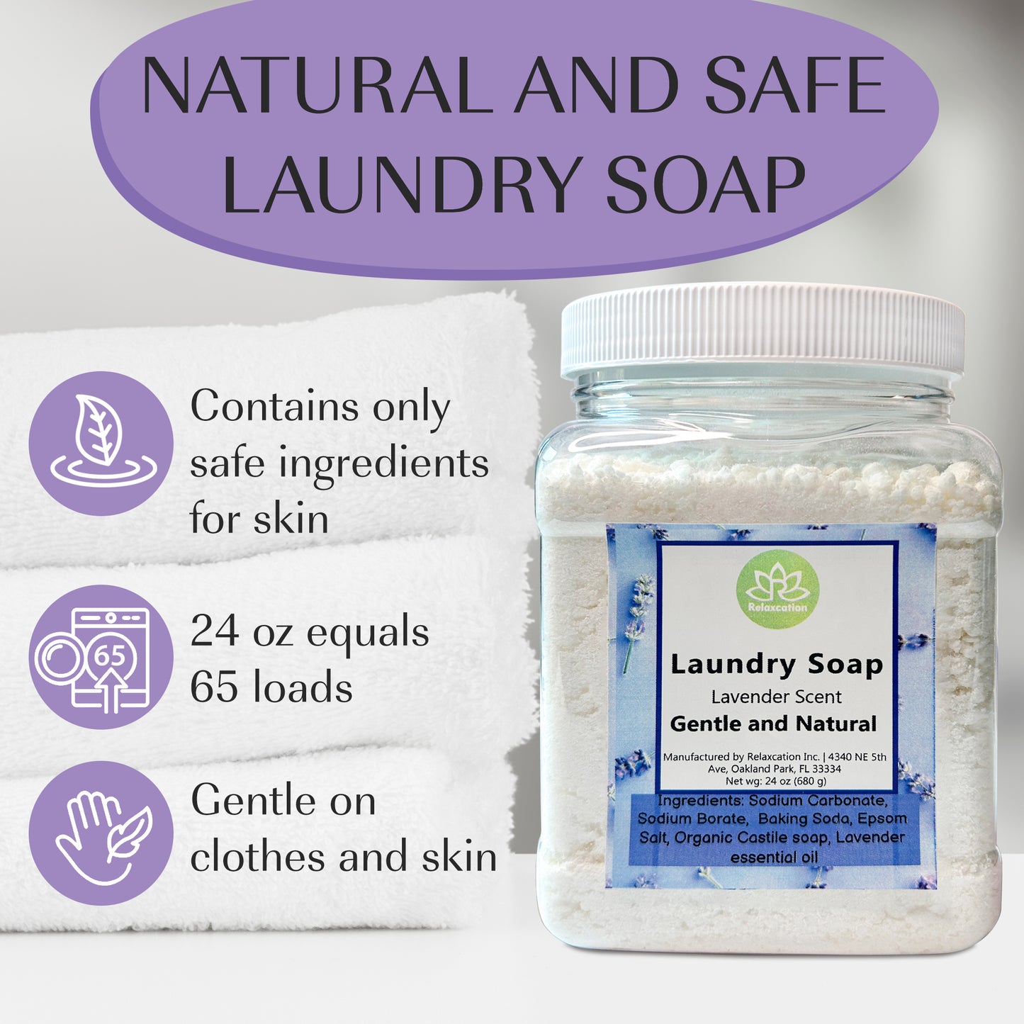 Natural Laundry Soap Detergent "Lavender" Effective Cleaning - 24oz