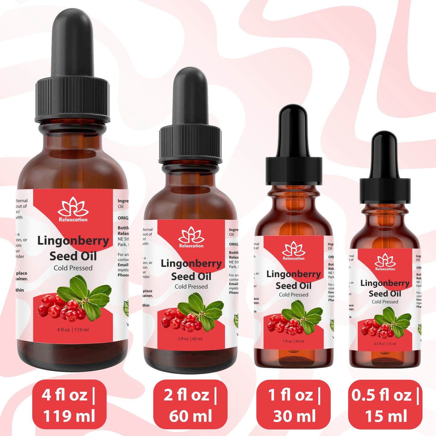 Pure Lingonberry Seed Oil Cold Pressed Botanical Oil | Nordic Inspired - 0.5 fl oz / 1 fl oz / 2 fl oz / 4 fl oz