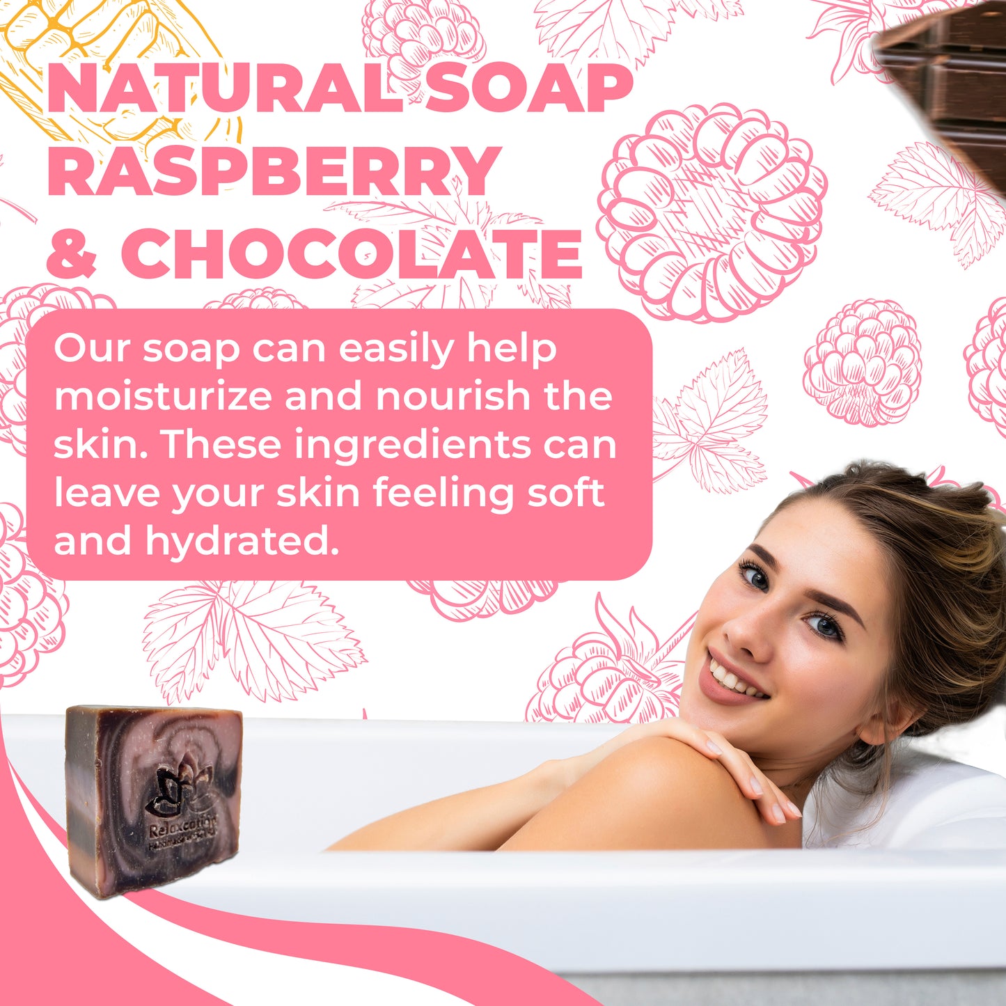 Raspberry Chocolate Natural Soap Bar - Moisturizing and Exfoliating