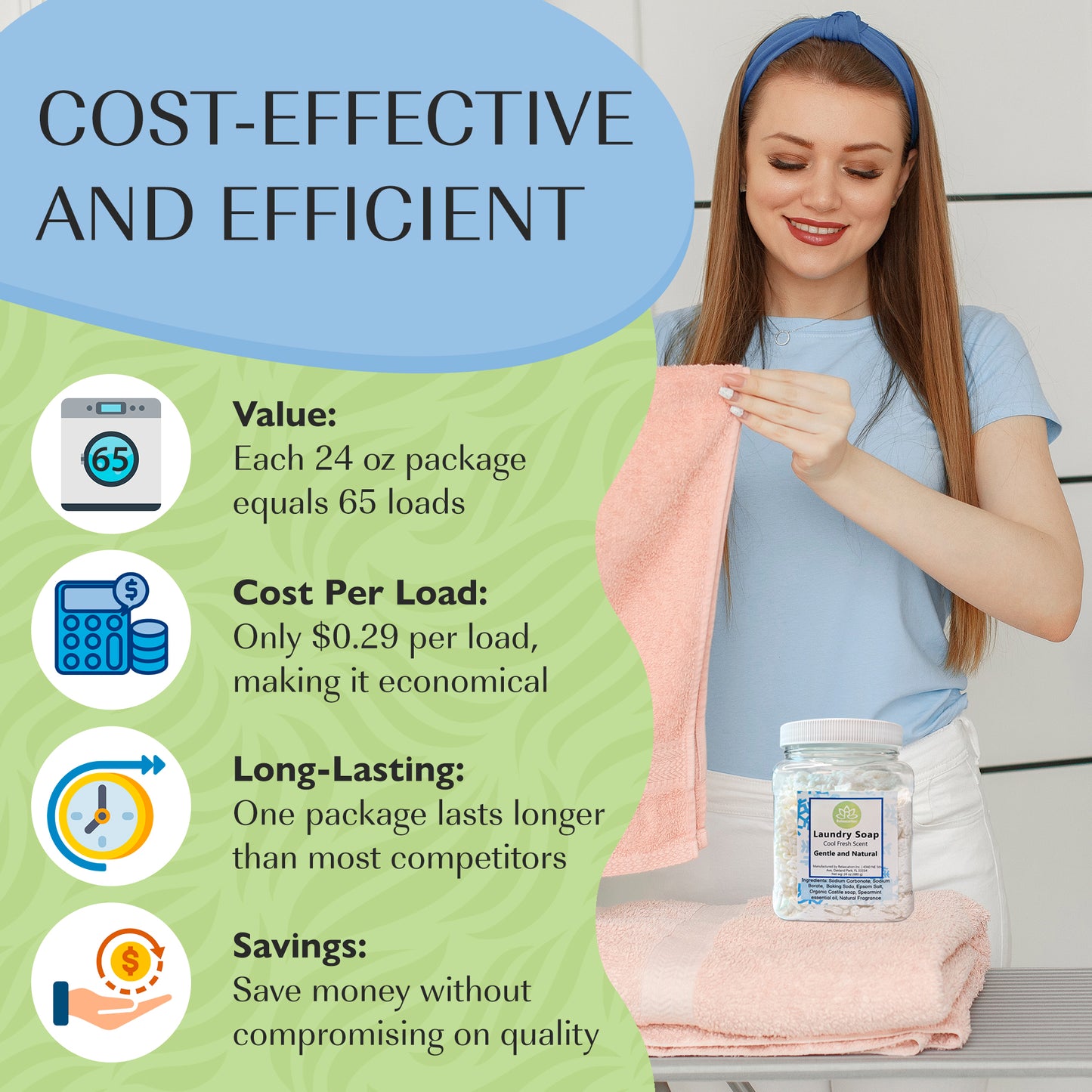 Laundry Soap Detergent "Cool Fresh" Eco-Friendly Effective Cleaning - 24oz