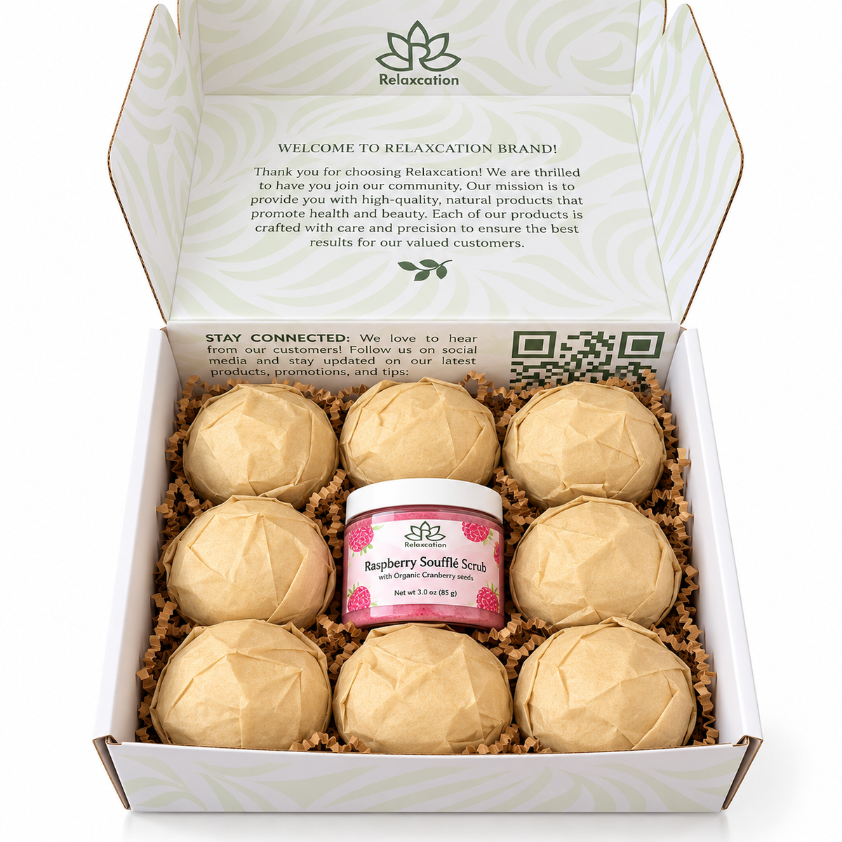 Home spa gift set with bath bombs and body scrub by Relaxcation