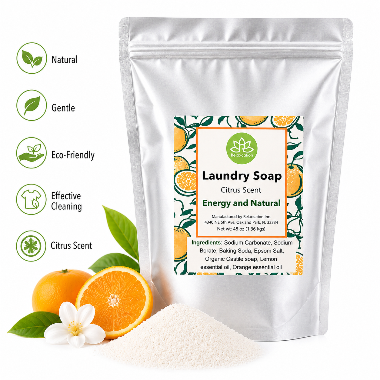 Natural Laundry Soap Detergent For Sensitive Skin "Citrus"- 3 lbs