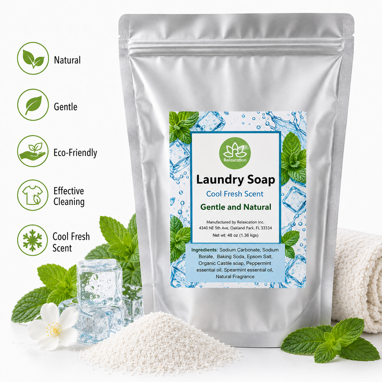 Natural Laundry Soap Detergent For Sensitive Skin "Cool Fresh"- 3 lbs