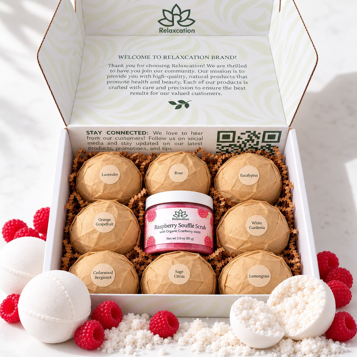 Relaxcation bath bombs and body scrub gift set, handmade in the USA