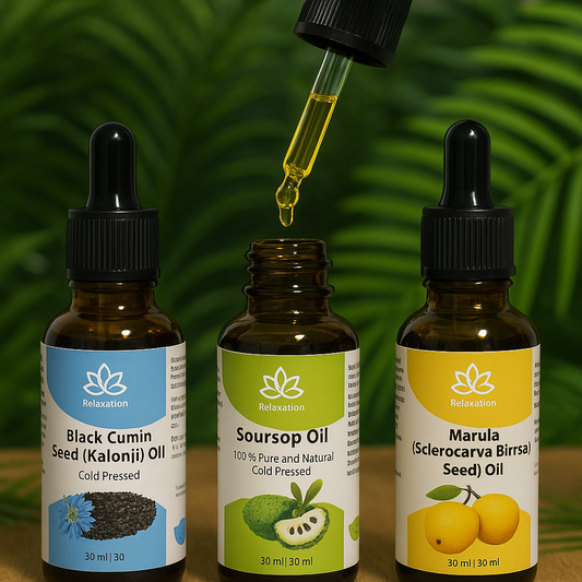 3 Hair Growth Oils Set - Soursop Oil, Black Seed Cumin Oil & Marula Oil 1oz/each