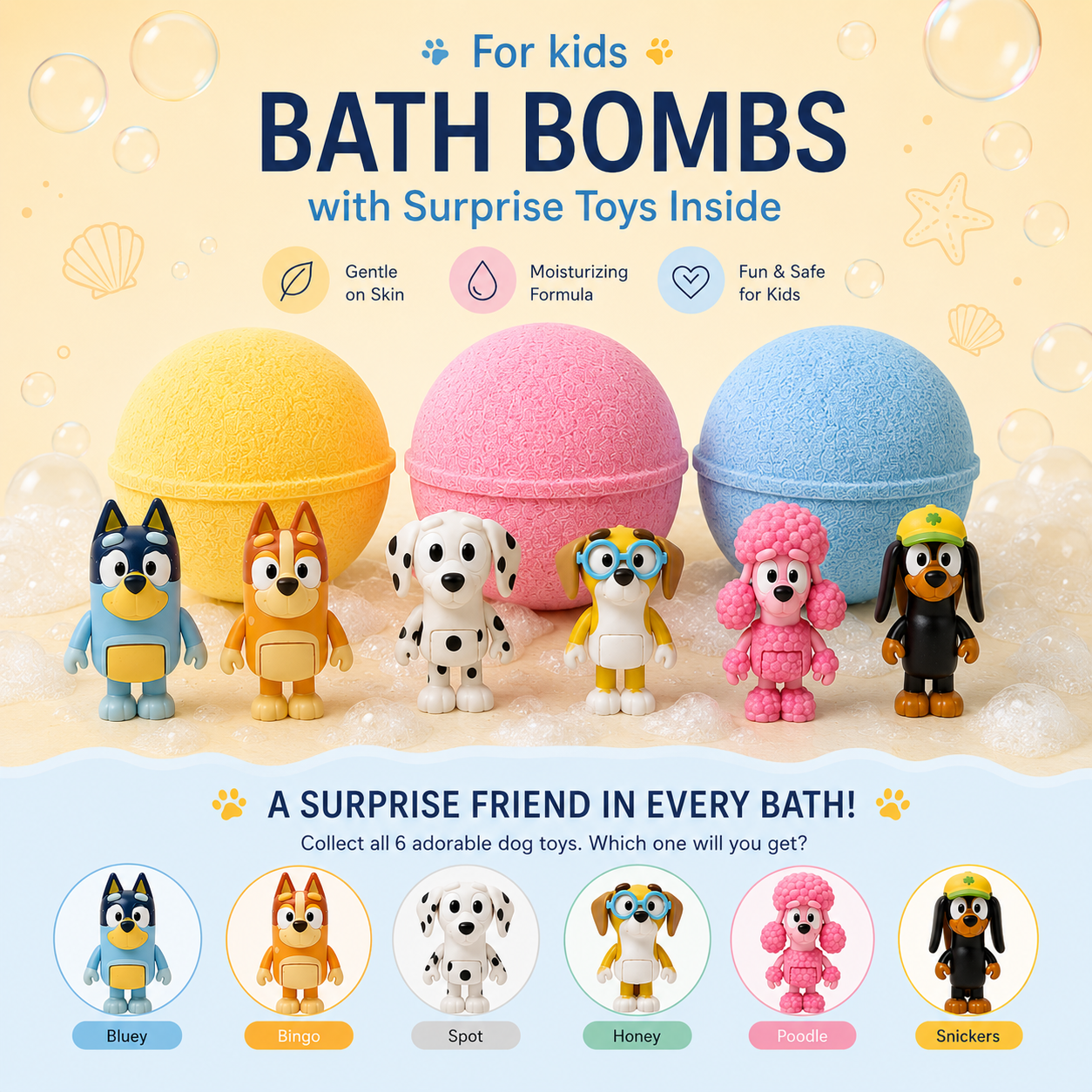 Bath Bombs for Kids with Bluey Toys Inside