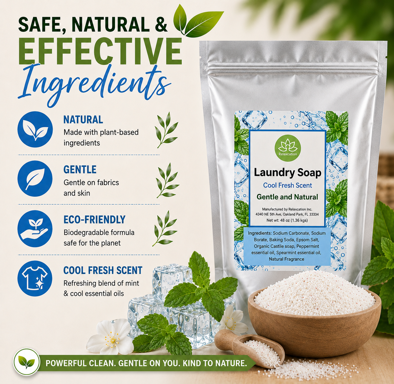 Natural Laundry Soap Detergent For Sensitive Skin "Cool Fresh"- 3 lbs