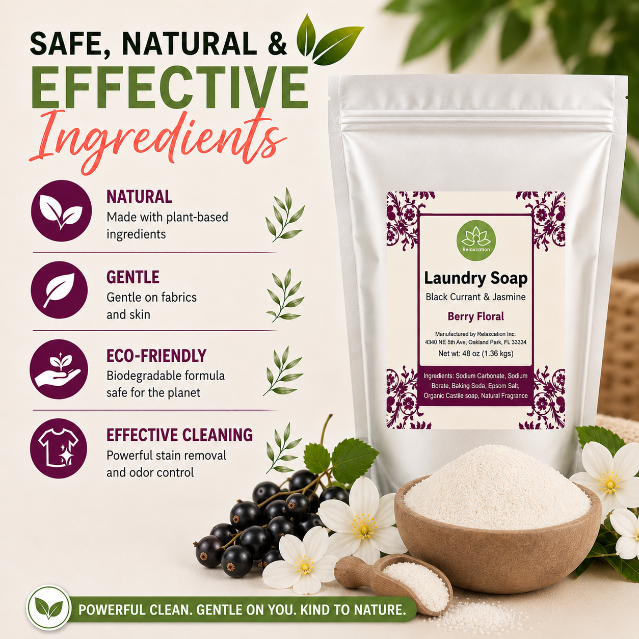 Natural Laundry Soap Detergent For Sensitive Skin "Black Currant and Jasmine"- 3 lbs