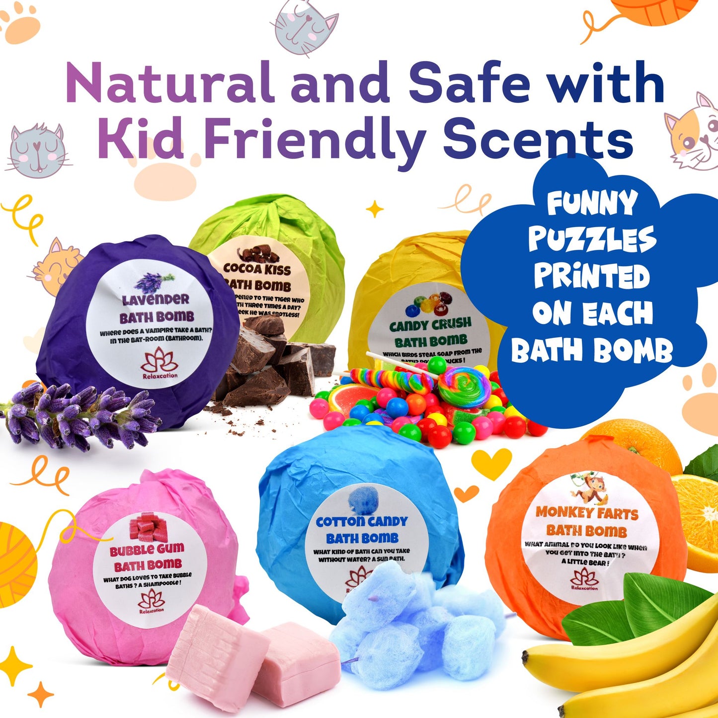 Bath Bombs for Kids with Surprise Cute Cats Toys Inside