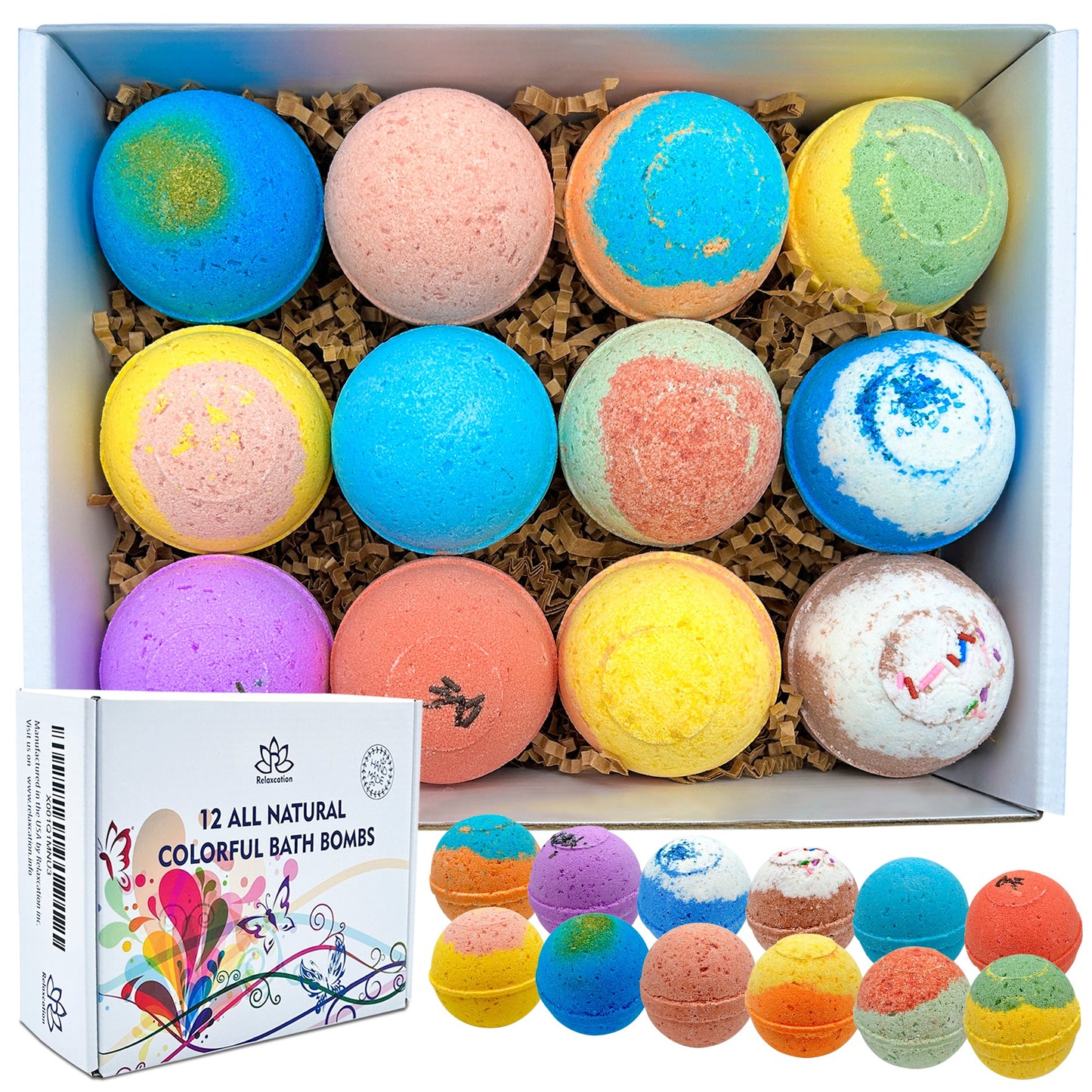 12 Natural Bath Bombs- Safe for Sensitive Skin (3.2 oz each)