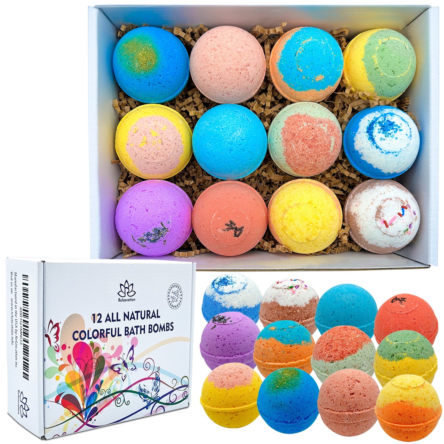 12 Natural Bath Bombs- Safe for Sensitive Skin (3.2 oz each)