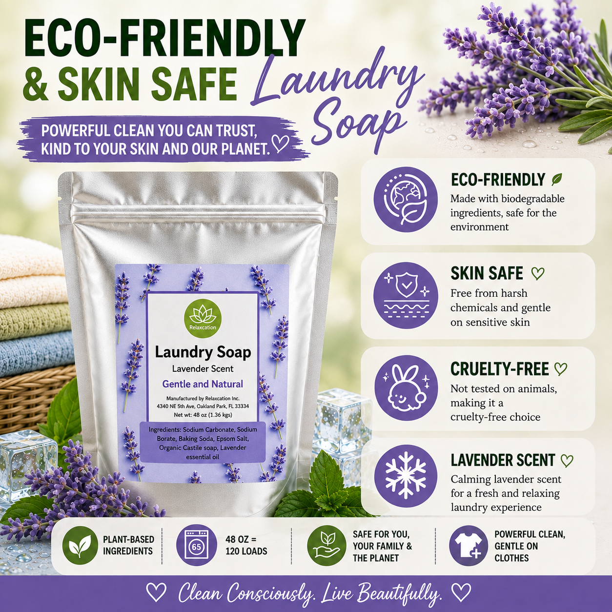 Natural Laundry Soap Detergent For Sensitive Skin "Lavender"- 3 lbs