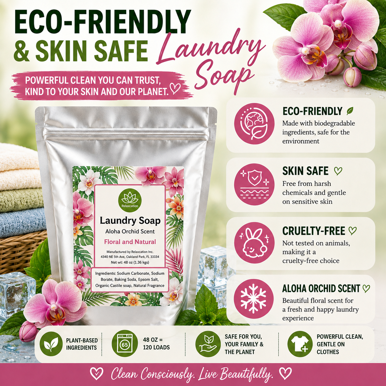 Natural Laundry Soap Detergent For Sensitive Skin "Aloha Orchid"- 3 lbs