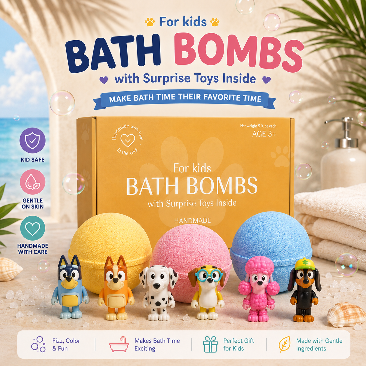 Bath Bombs for Kids with Bluey Toys Inside