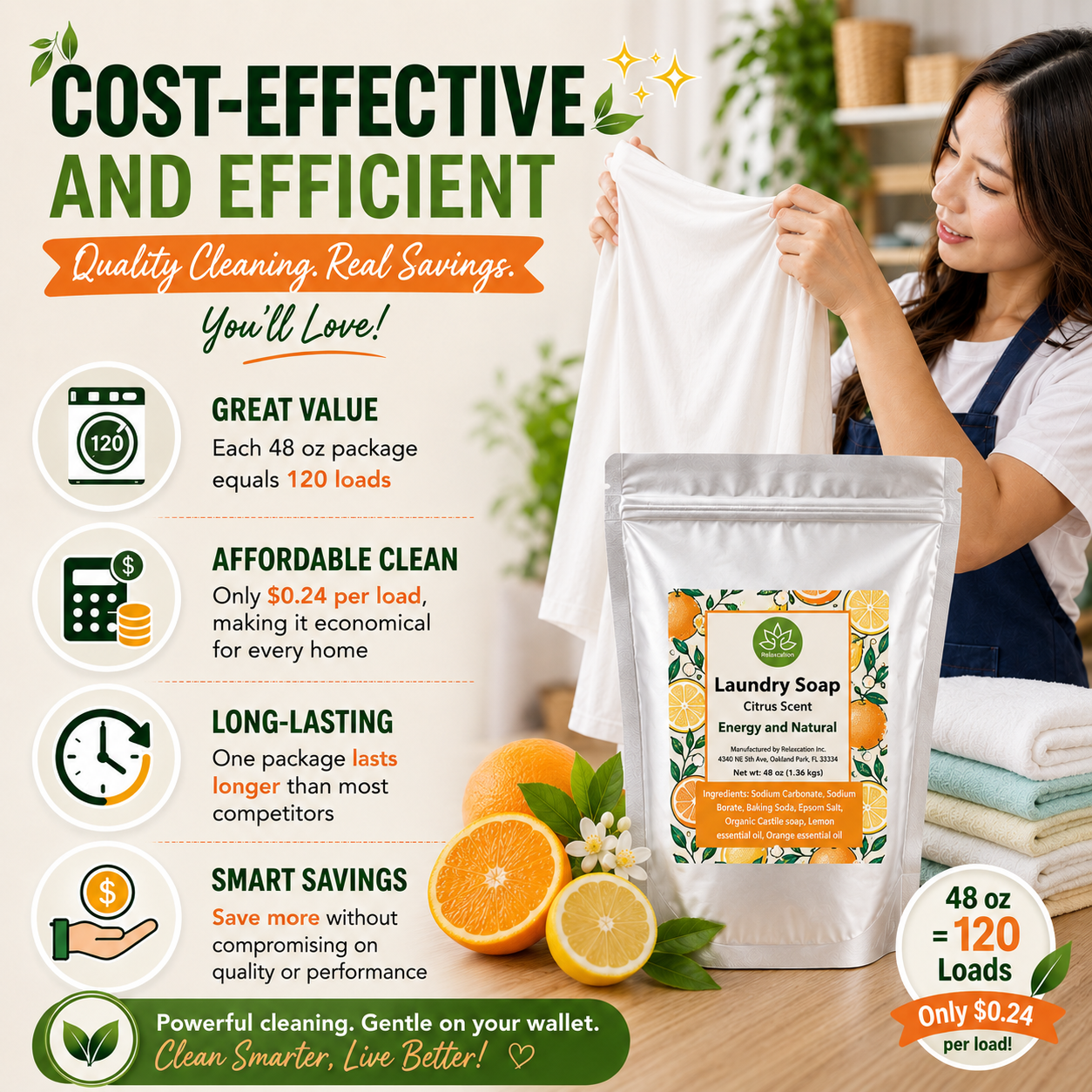 Natural Laundry Soap Detergent For Sensitive Skin "Citrus"- 3 lbs