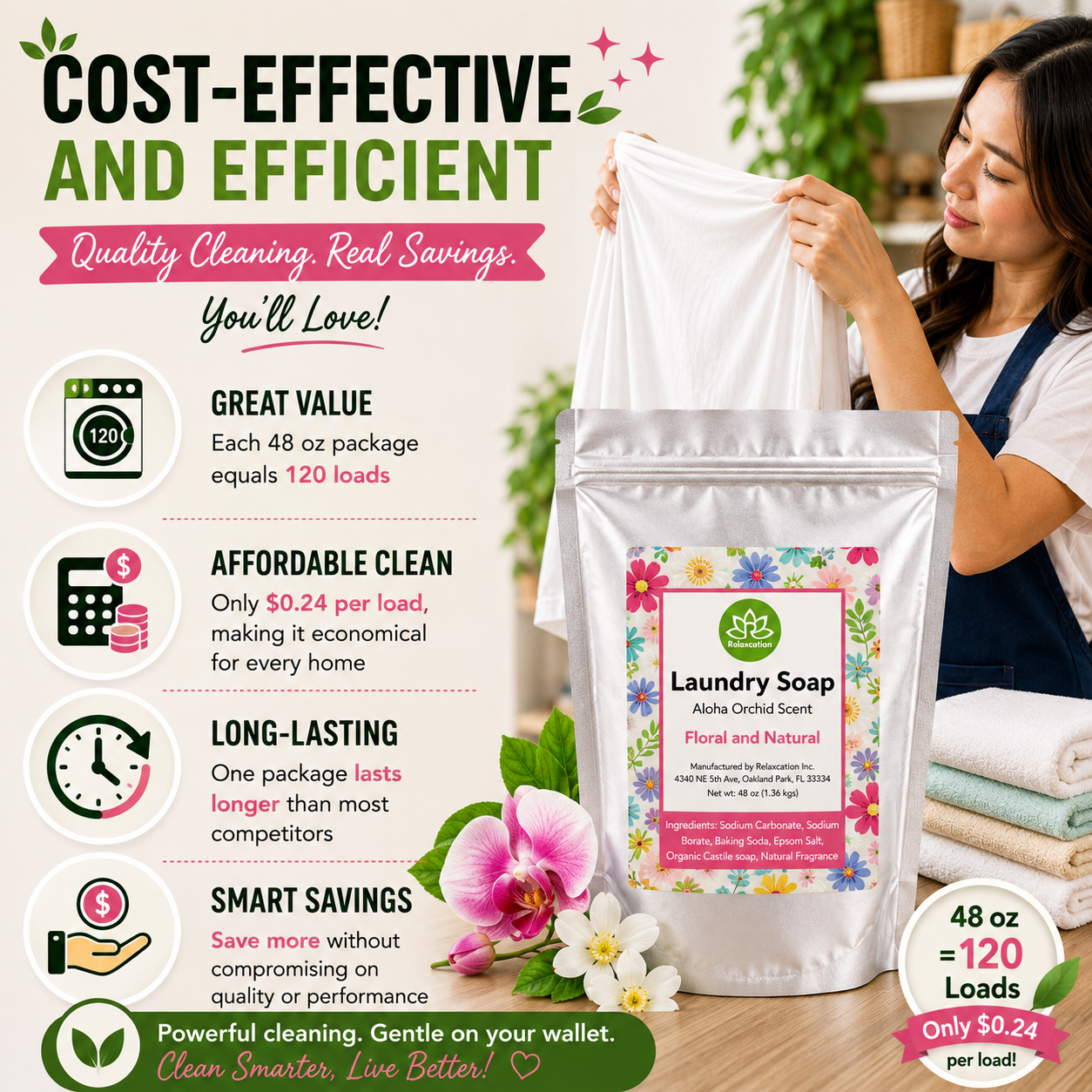 Natural Laundry Soap Detergent For Sensitive Skin "Aloha Orchid"- 3 lbs