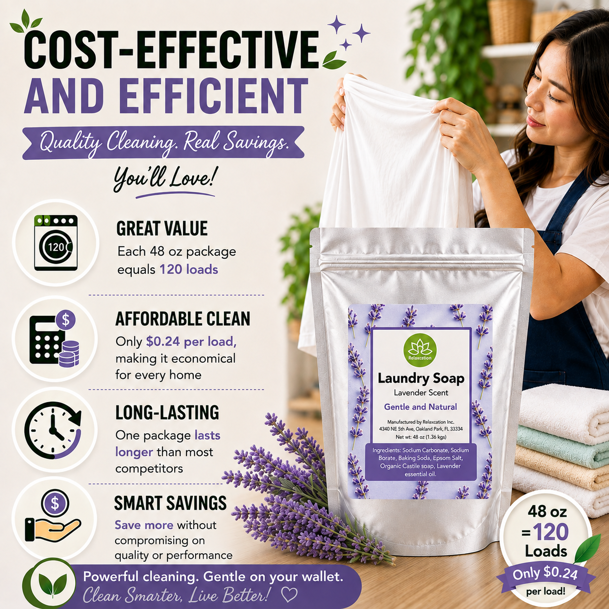Natural Laundry Soap Detergent For Sensitive Skin "Lavender"- 3 lbs