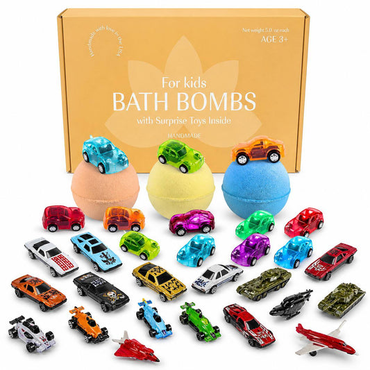 3 Big Bath Bombs for Kids with Cars Toys Inside