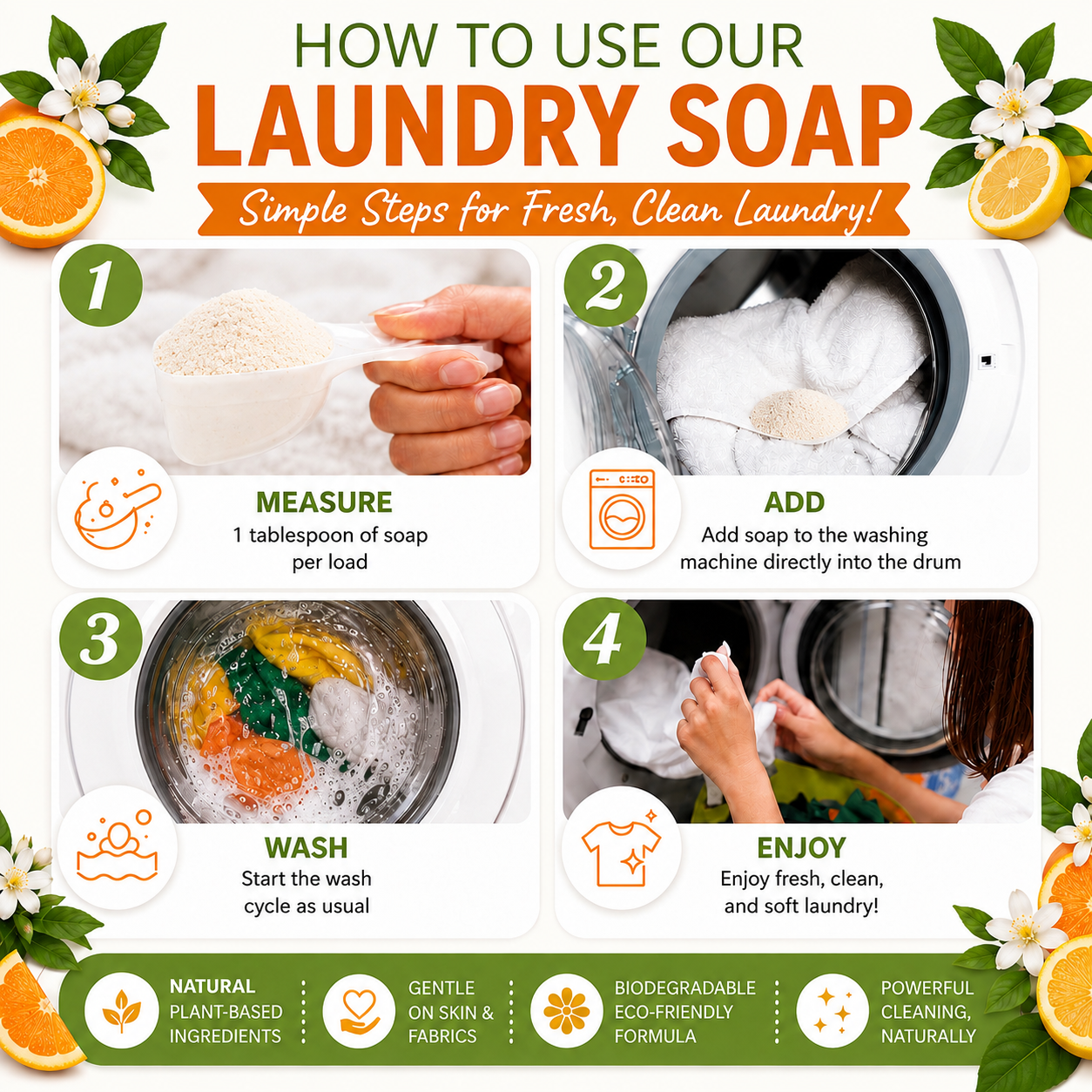 Natural Laundry Soap Detergent For Sensitive Skin "Citrus"- 3 lbs