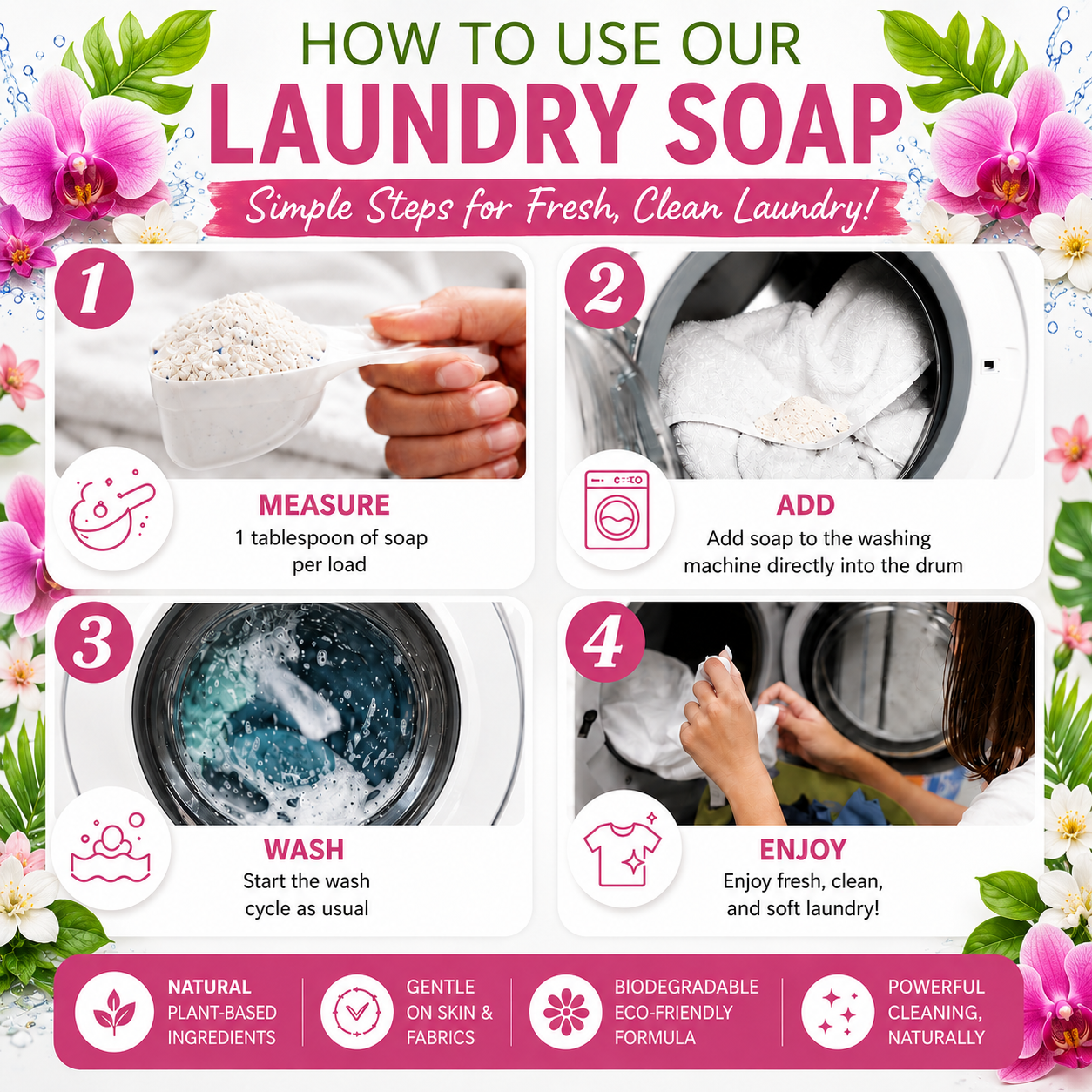 Natural Laundry Soap Detergent For Sensitive Skin "Aloha Orchid"- 3 lbs