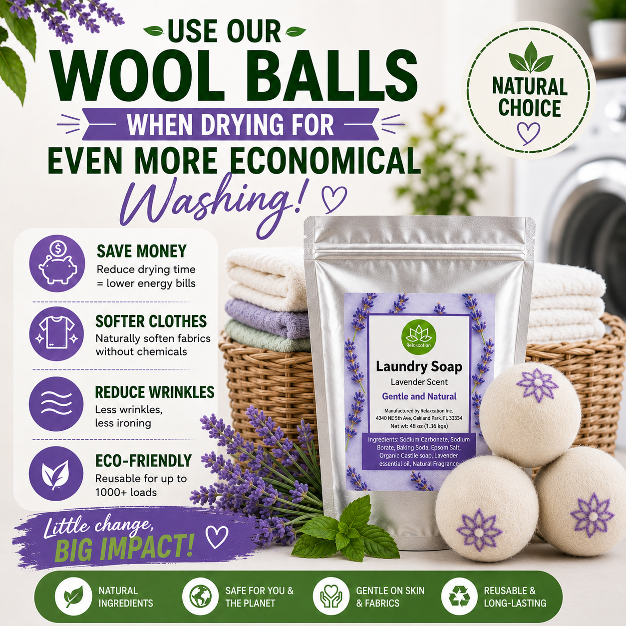 Natural Laundry Soap Detergent For Sensitive Skin "Lavender"- 3 lbs